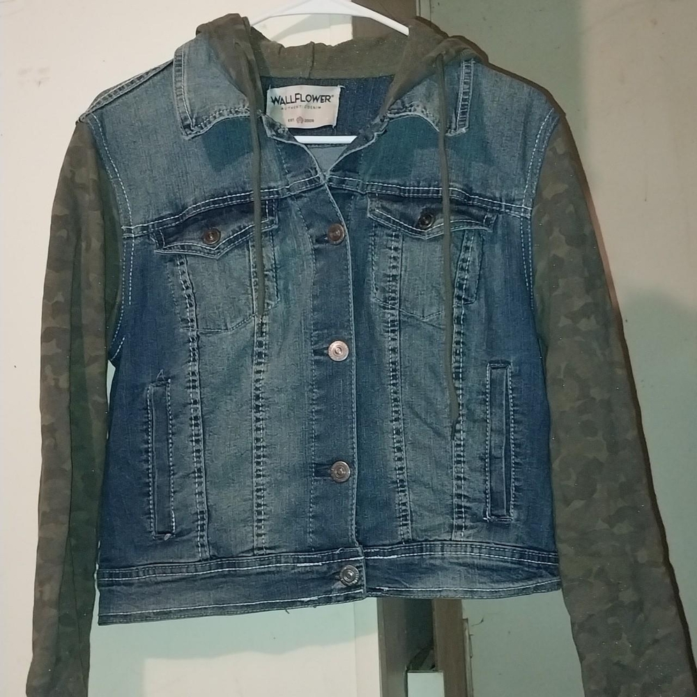 Wallflower Dark Blue Denim Jacket with Olive Camouflage Accents